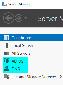 AD DS and DNS in Server Manager