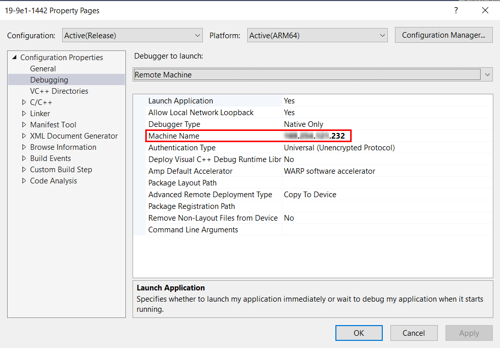 Visual Studio'da uzak bağlantı iletişim kutusu
