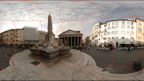 Dikişli Pantheon görüntüsünü gösteren PTGui'nin ekran görüntüsü.