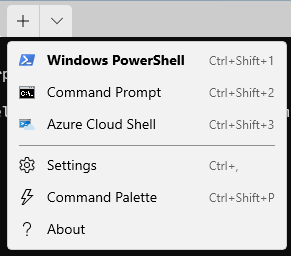 Windows 11'de, komutları çalıştırmak için Windows PowerShell, komut istemi veya Azure Cloud Shell kullanmak üzere Windows Terminal uygulamasını açın.