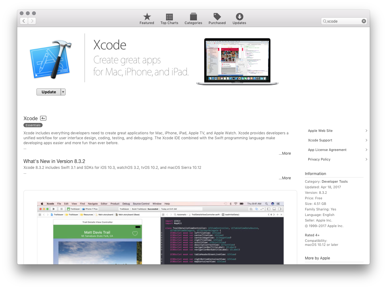 Screenshot of Xcode listing page in Mac App Store