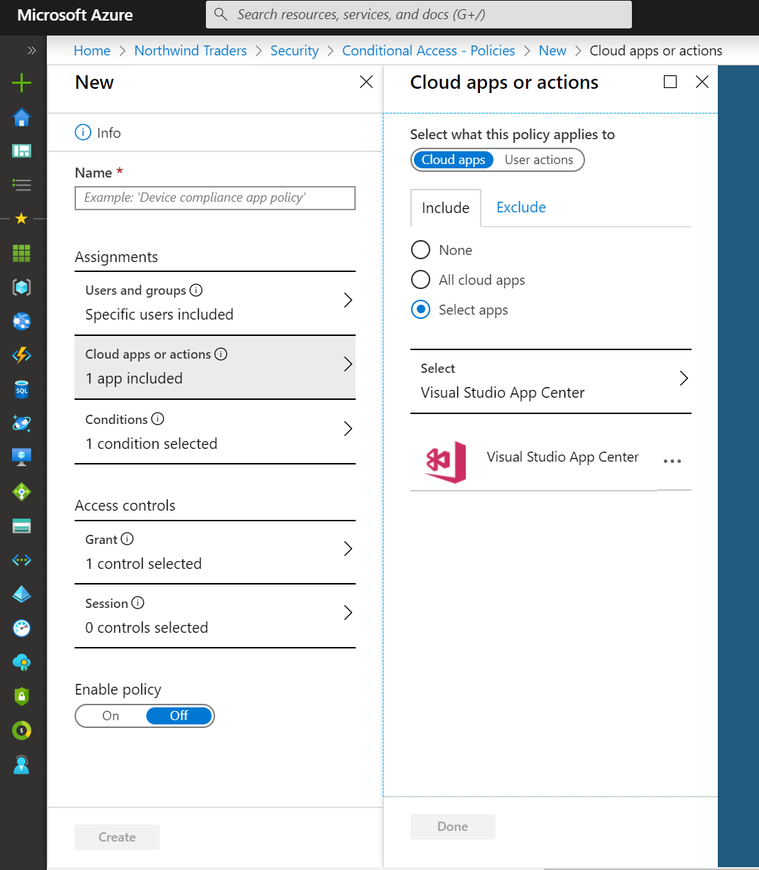 AAD Conditional Access: Cloud apps or actions