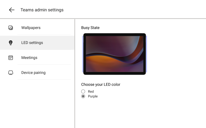 This screenshot displays the LED color busy state settings.