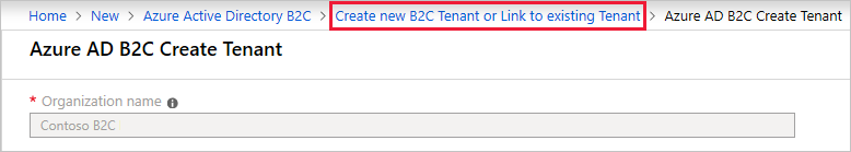 Link tenant breadcrumb link highlighted in Azure portal
