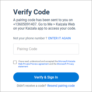 Xác minh mã để đăng nhập vào Kaizala