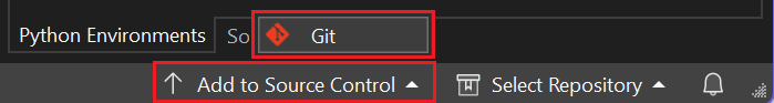 Screenshot that shows how to access the Git source control action from Add to Source Control in Visual Studio.