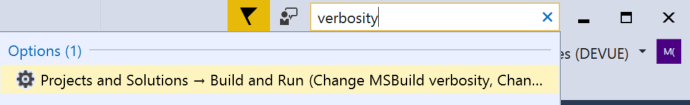 Screenshot of the Search box in Visual Studio.