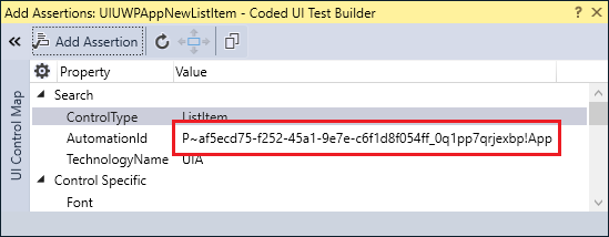 AutomationID in Add Assertion dialog