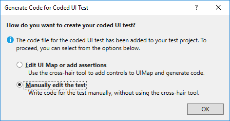 Generate code for coded UI test dialog