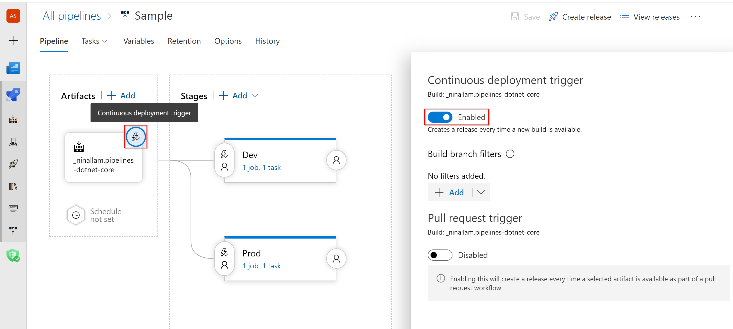 Enable continuous deployment trigger