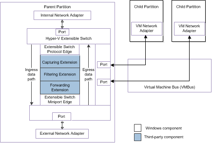 Diagram illustrating the synthetic device data paths with SR-IOV.