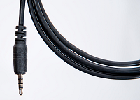 Picture of a 4-pin male-to-male 3.5mm audio cable.