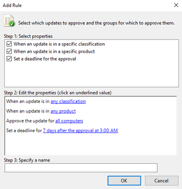Select the update and deadline check boxes in the WSUS Administration Console.