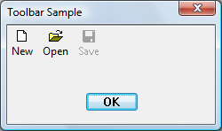 screen shot showing a dialog box with three toolbar items arranged horizontally, each of which has an icon and a text label