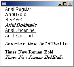 screen shot of a window that lists nine font names, each of which demonstrates the named font