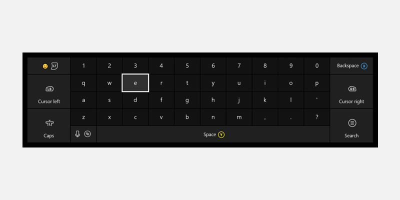 Screenshot of the Xbox One On-Screen Keyboard.