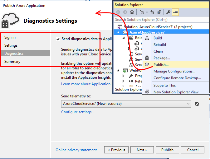 Example Diagnostics Settings page