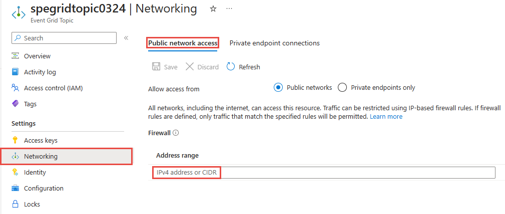 显示“公用网络访问权限”页的屏幕截图，其中已选择“公用网络”。