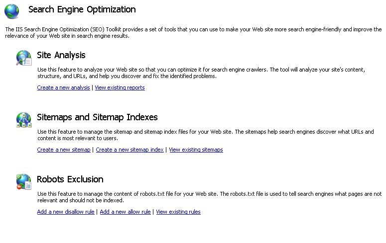 显示搜索引擎优化部分下的 Sitemap 和 Sitemap 索引的屏幕截图。