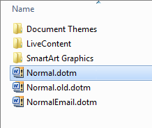 将文件名更改到 Normal.old.dotm 的屏幕截图。