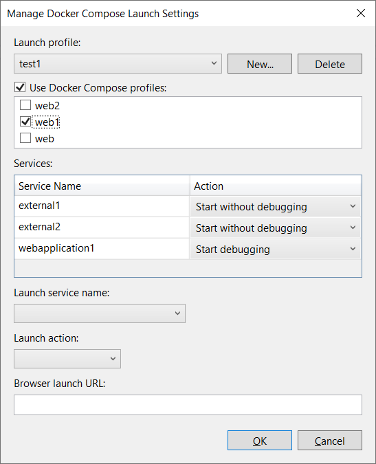 Screenshot of launch settings dialog with another profile created