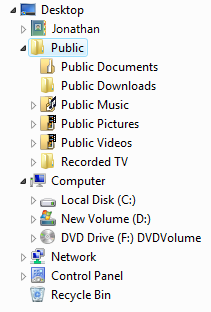 Windows 资源管理器文件夹树的屏幕截图 