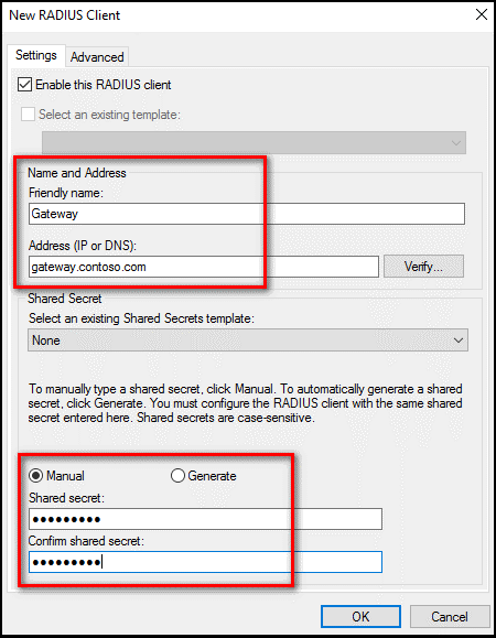 Configure a friendly name and the IP or DNS address