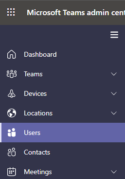 显示在 Microsoft Teams 管理中心中选择用户。