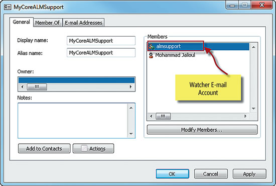 Adding the Watcher E-mail Account to a Distribution List