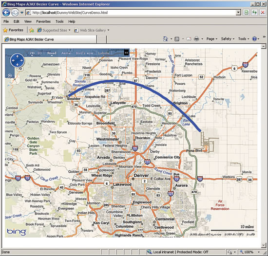 The Custom Function AddBezierCurve Adds a Curved Line to Bing Maps