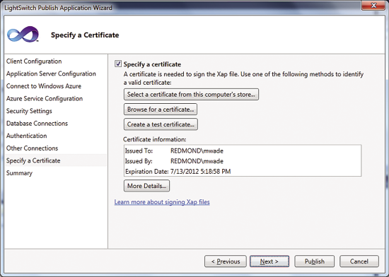 Specifying a Certificate to Sign the Client Application