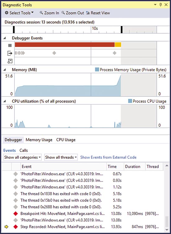 在 Visual Studio 2015 年新的诊断工具窗口