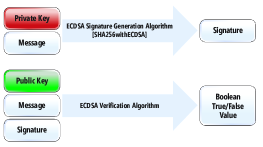 椭圆曲线数字签名算法签名生成 （顶部） 和验证算法 （底部）