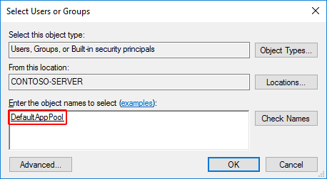 Select users or groups dialog for the app folder: After selecting 