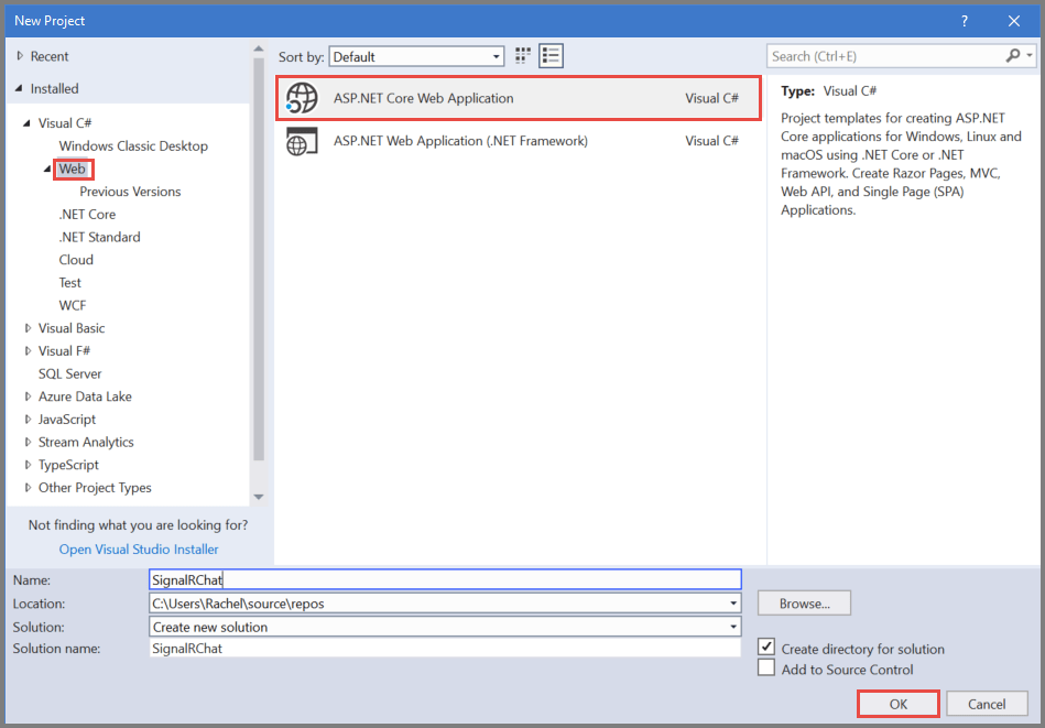 Visual Studio 中的“新建项目”对话框