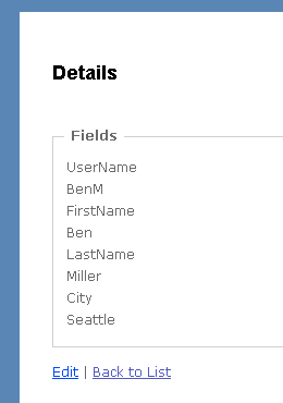 屏幕截图显示了用户具有 UserName、FirstName、LastName 和 City 的详细信息字段。