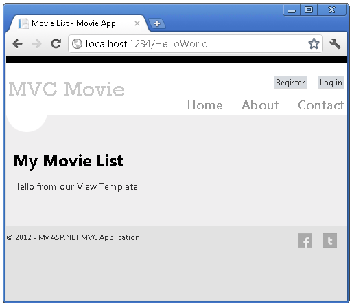 显示“M V C 电影我的电影列表”页的屏幕截图。