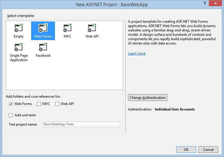 “新建 ASP.NET 项目”对话框