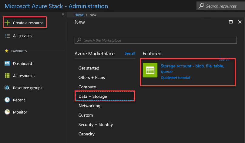 Create your storage account in Azure Stack Hub administrator portal