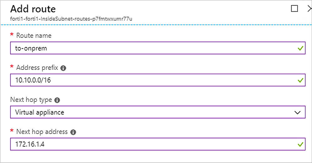 “添加路由”对话框显示已输入到文本框中的四个值。