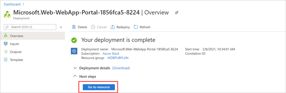 Review web app in Azure Stack Hub