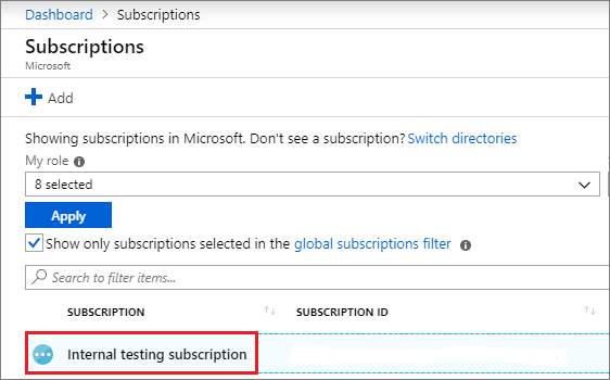 Select subscription for assignment