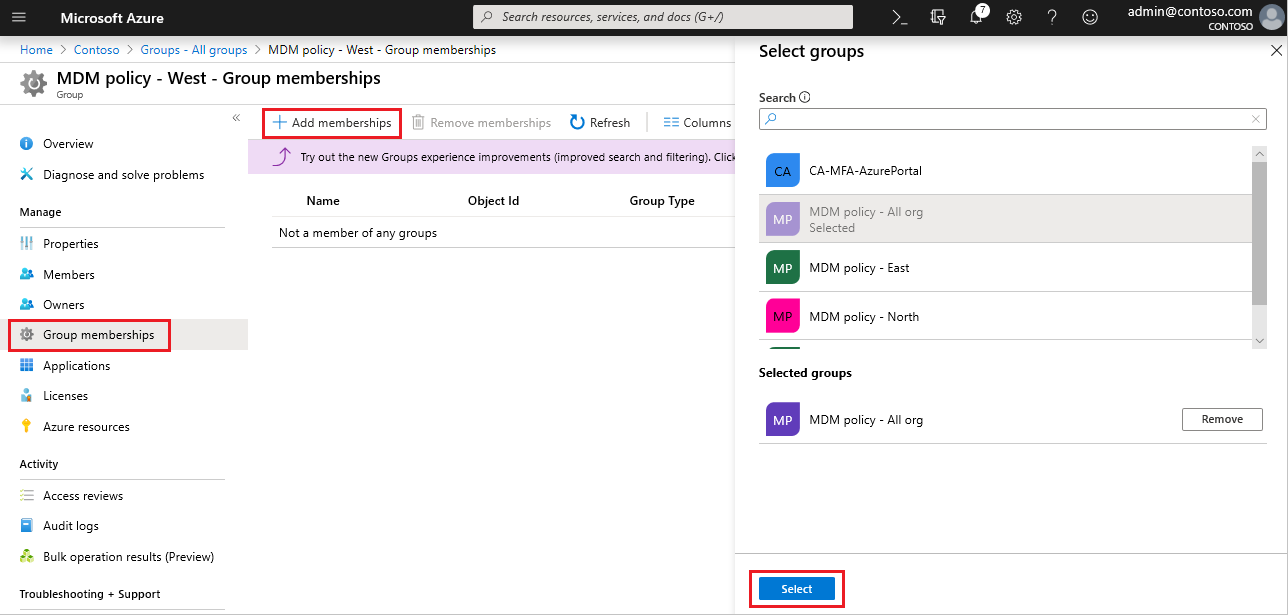 Create a group membership by adding group to another group