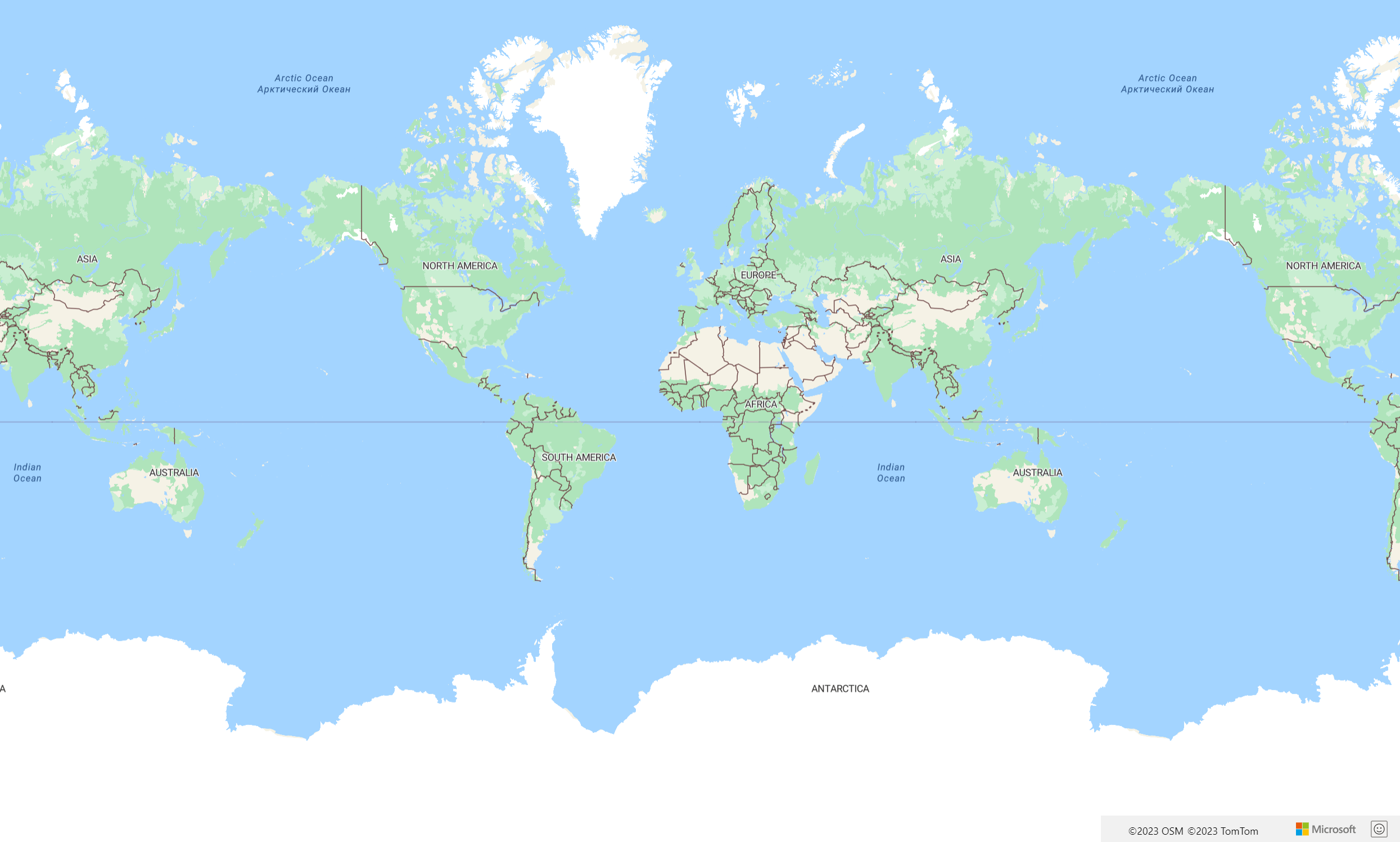 该屏幕截图显示了可通过使用 Azure Maps 订阅密钥调用 atlas Map API 创建的最基本地图。