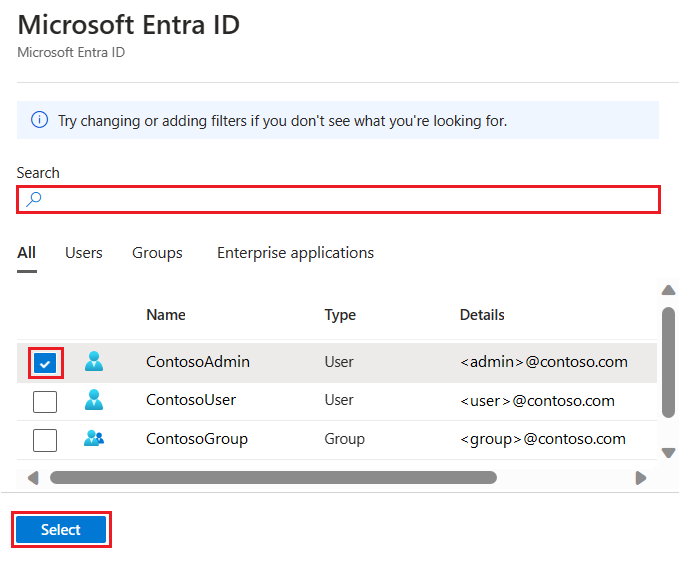 Screenshot of the Azure portal page to add a Microsoft Entra admin.
