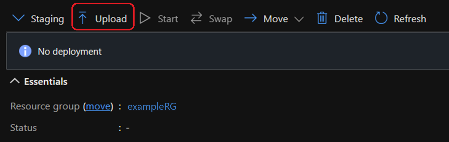Screenshot of the upload button in the Azure portal.