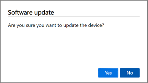 Screenshot of the Software update dialog box with the Yes option highlighted.