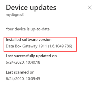 Screenshot of the Device updates dialog box with the Installed software version section called out.