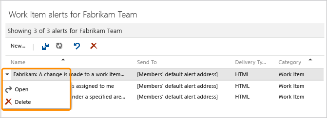 Open or delete an alert for a team member