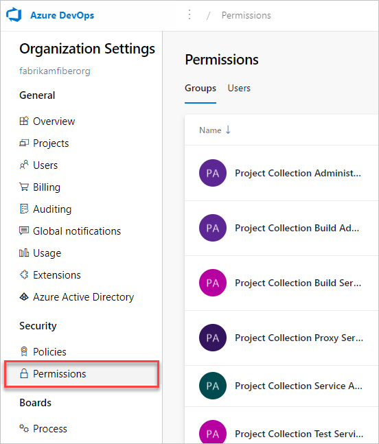 Screenshot of highlighted Permissions tab.
